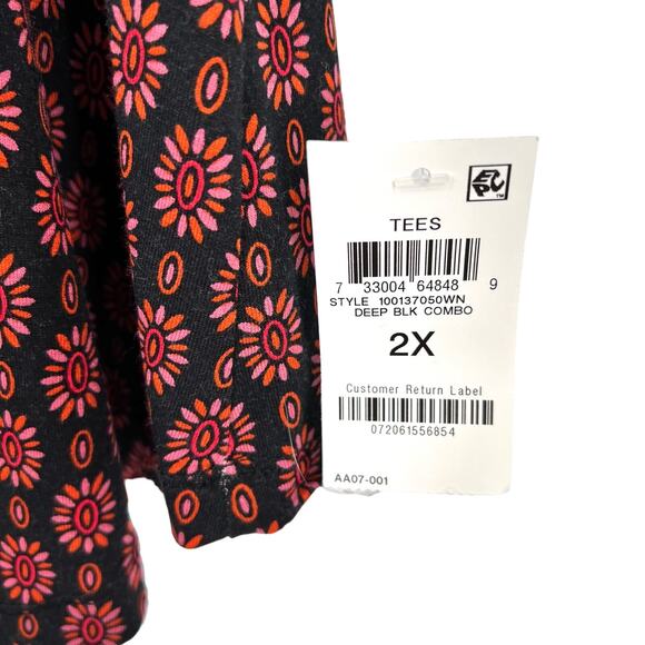 NEW NWT JM Collection Plus Size 2X Black Pink Stretchy Soft Blouse Shirt Top - Picture 2 of 7